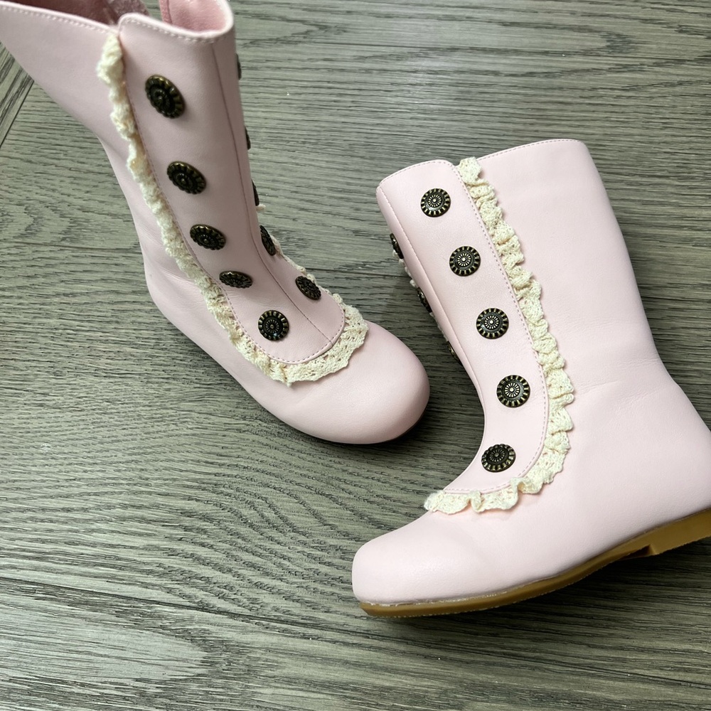Pink Toddler Military Boots with Button Detail
